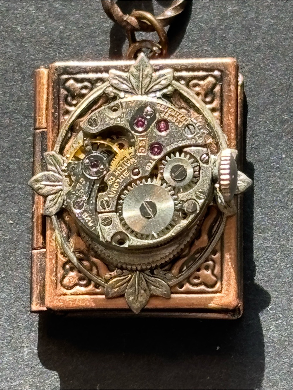 Vintage Bulova Steampunk Watch Movement Book Locket Pendant